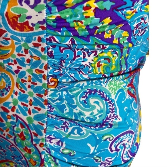 Lauren Ralph Lauren Multi Paisley Shirred Surplice Underwire Slimming Suit Sz 14 - Picture 3 of 9